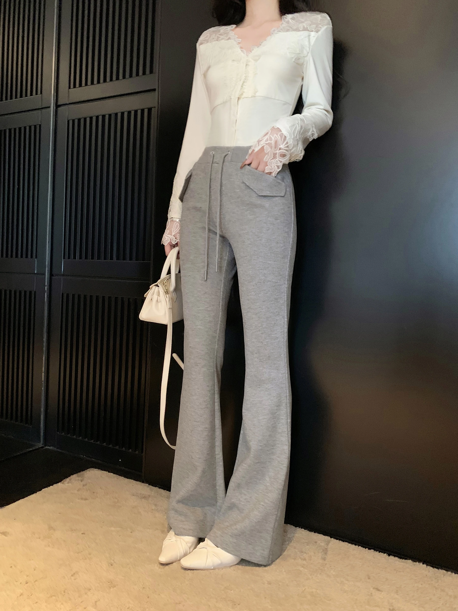 

ay Loose Women's High Waist Casual Pants Drapey Slimming Micro Flared Trousers Faionable All-Match Sweatpants