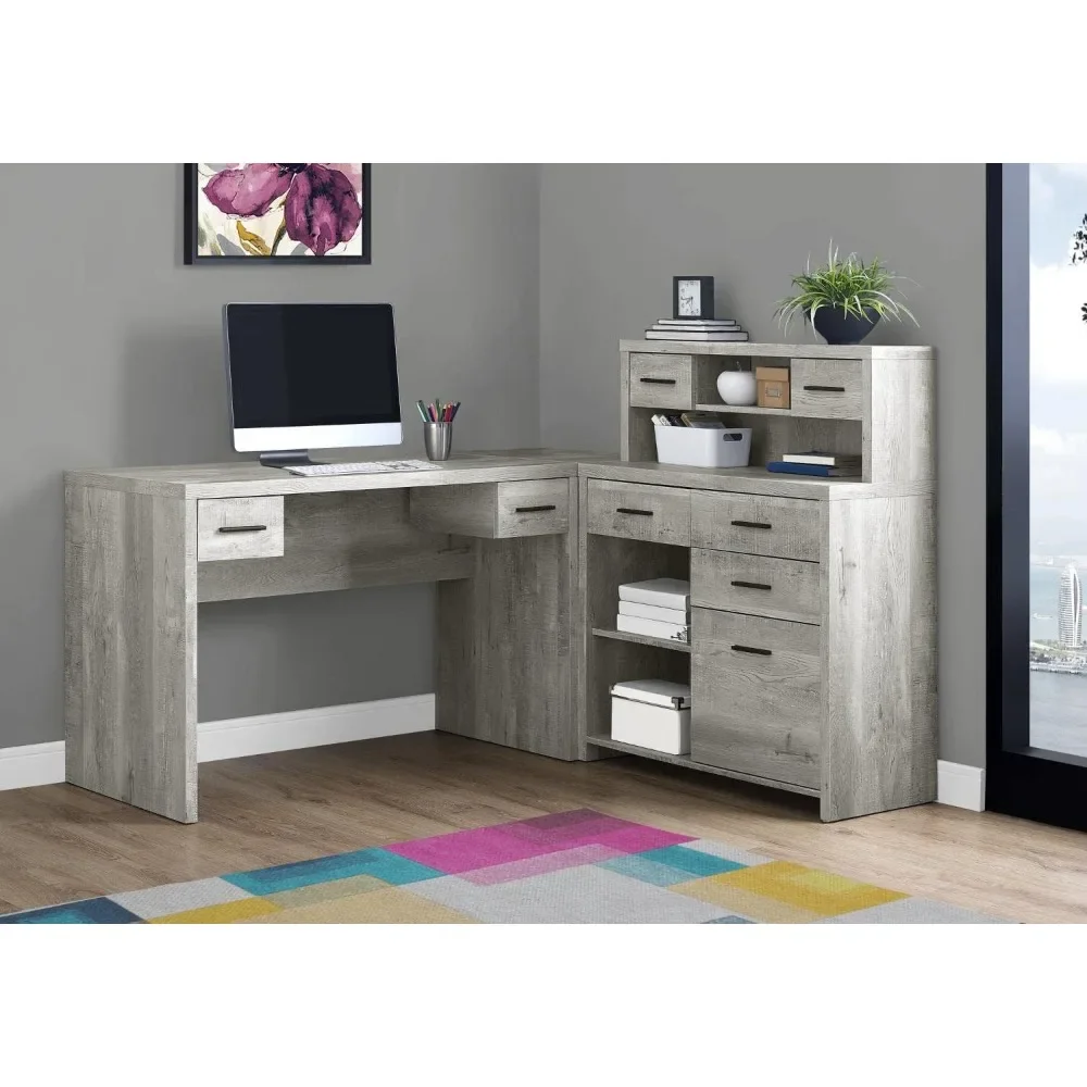 

Computer Desk L-Shaped - Left or Right Set- Up - Corner Desk with Hutch 60"L (Grey Reclaimed Wood)