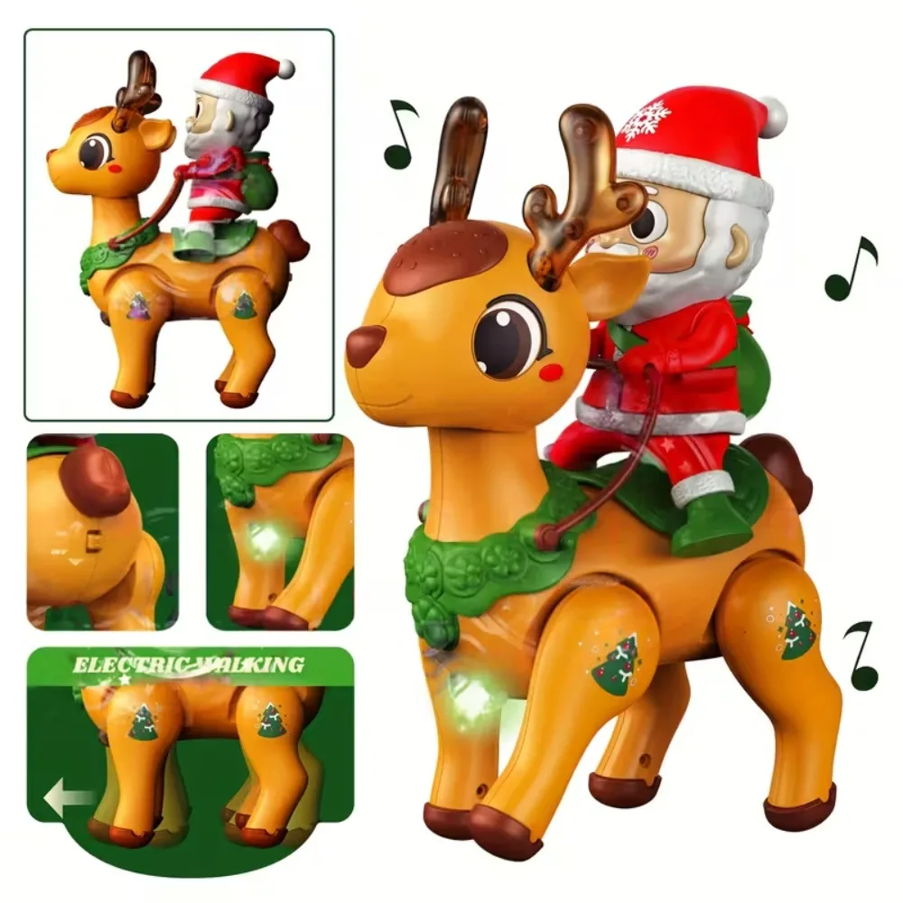 Light Up Baby Toy Fun Electric Santa Claus with Elf for Kids with Music Tummy Time Crawling Toys Christmas Gift for Boys Girls