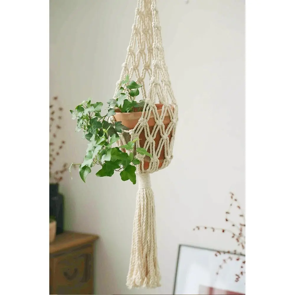 for Indoor Living Room Balcony Macrame Plant Hangers Handmade Garden Plant Pot Holder Decor Hanging Basket Beige Color