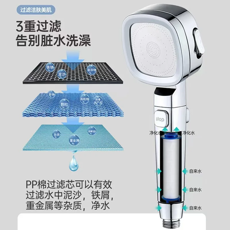 ポータブルスクエアシャワーノズル,強力な加圧シャワーヘッド,家庭用シャワーアクセサリー,3速,新品