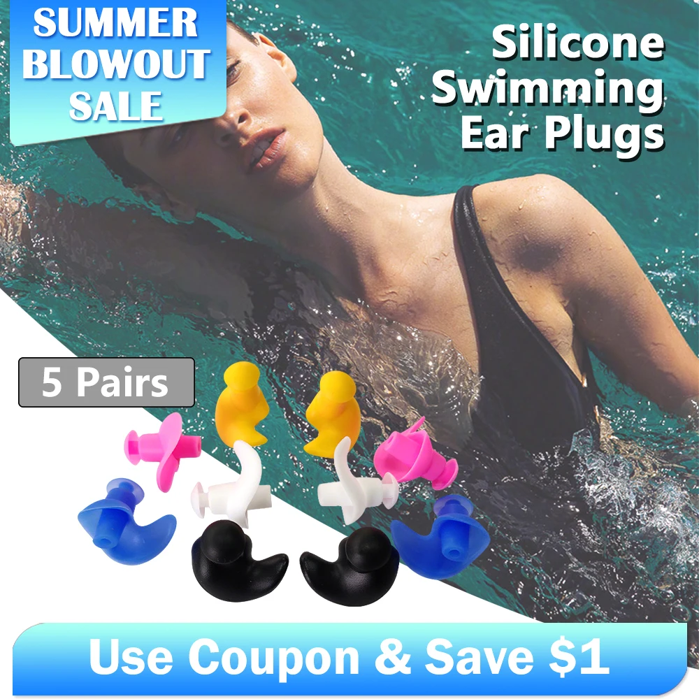

10 Pairs Vibrant Silicone Earplugs - Reusable, Comfortable, and Waterproof for Swimming, Bathing, and Water Sports -