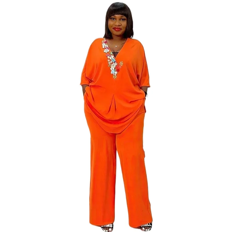 

2 Piece Set African Clothes For Women Tops And Wide Leg Pant Suits 2024 Summer New Printing Loose Casual Africa Outfits Sets