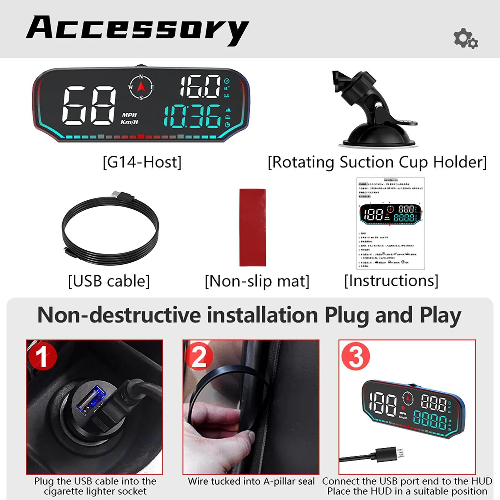 GPS Hud G14 Head up Display Projector Screen Dashboard Universal Digital Speed Meter KMH/MPH Multifunctional Car Accessory