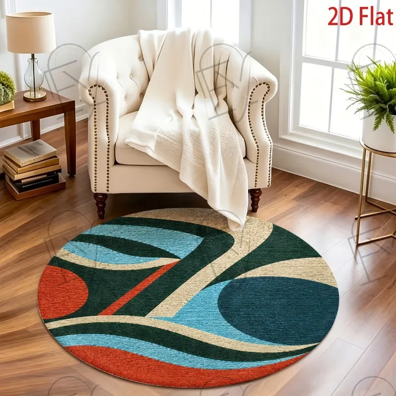 Green Christmas Round Rug Candy Cane Pattern Circular Carpet for Living Room Winter Holiday Gift Kids Play Mat Bedroom Soft