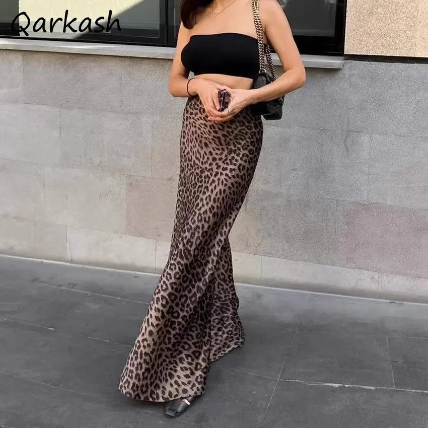 

Leopard Printed Skirts Women Ankle Length European Style Elegant Fashion High Street Slim Temperament Sexy Wrap Hip New Popular