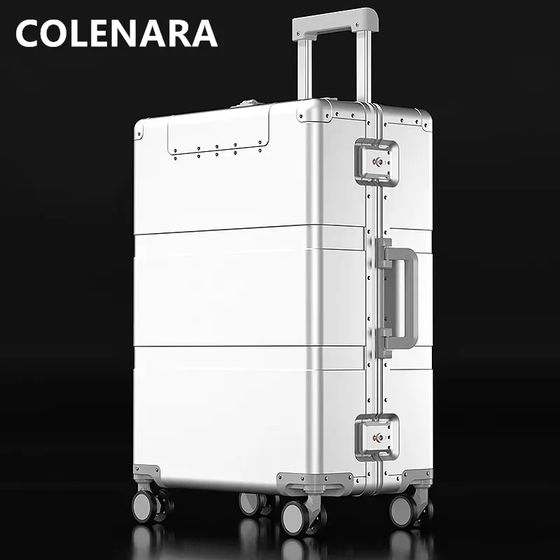 COLENARA Men's Suitcase Full Aluminum Magnesium Alloy Boarding Box Large Capacity Trolley Case 20