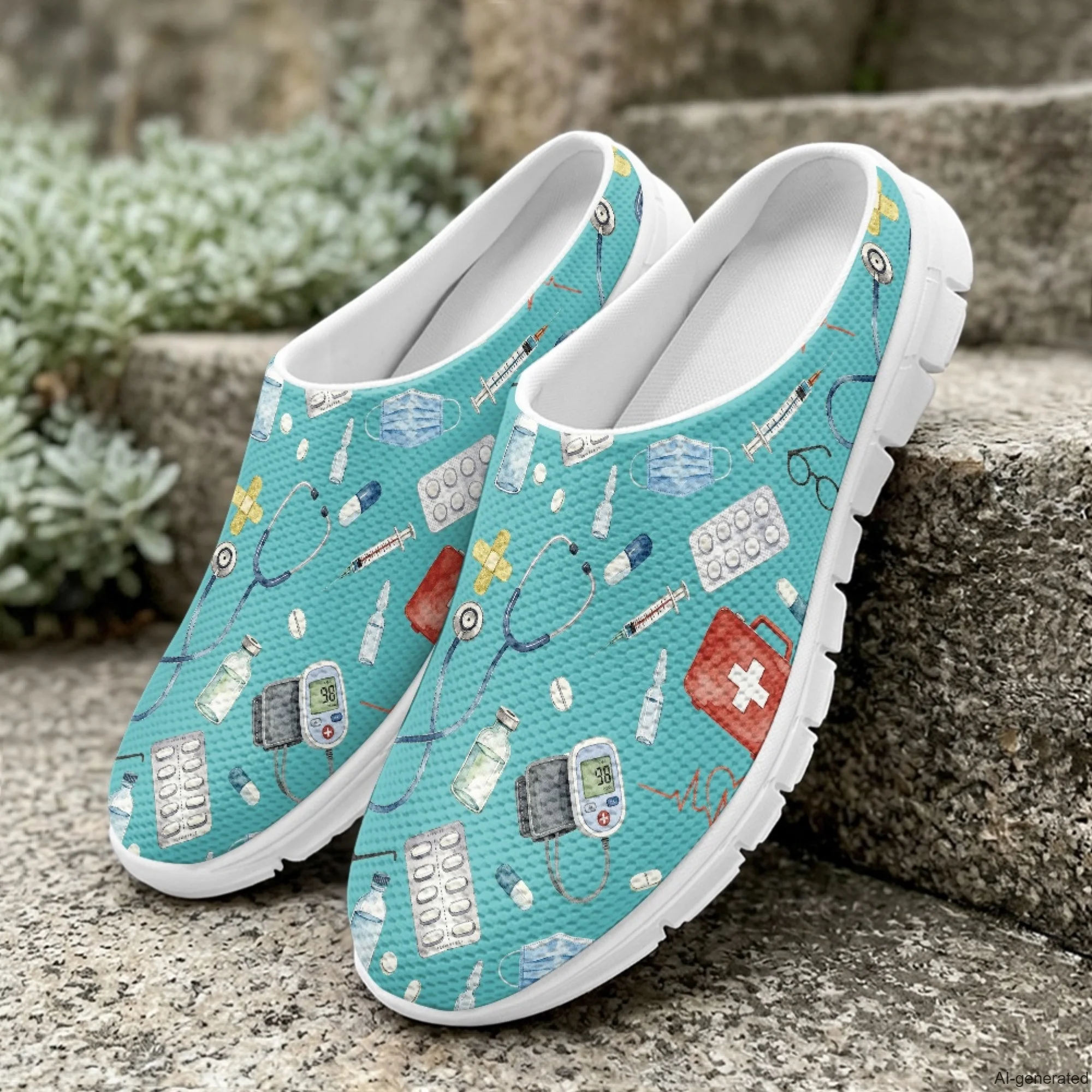 XIXIRIMIDO Casual Shoes Medical Pattern Nurse Shoes Versatile Sports Women's Slippers Breathable Mesh Men's Walking Shoes 35-48