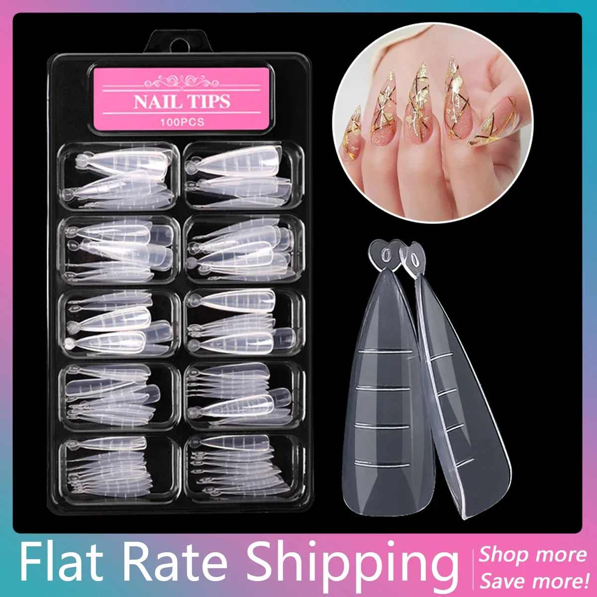 

100pcs Pointy Quick Building Gel Mold Tips False Nail Tips Acrylic Extension System Fake Nails Art UV Gel