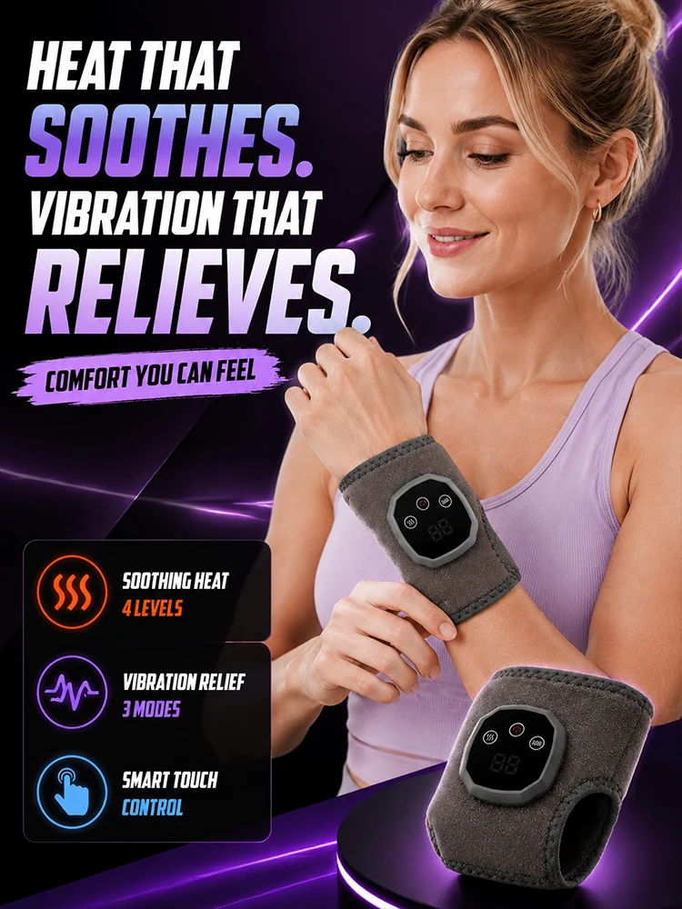 Ankle Heating Wrap with Vibration Massage Electric Rechargeable Brace Smart LED Control Adjustable Strap for Left Right Foot