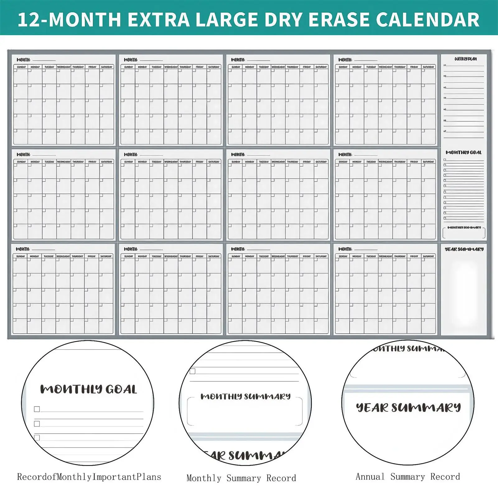 

Calendar Dry Erase 55x34 Inches Undated Planner With Markers Magnetic Stickers Undated Wall Calendar For Men Women Students