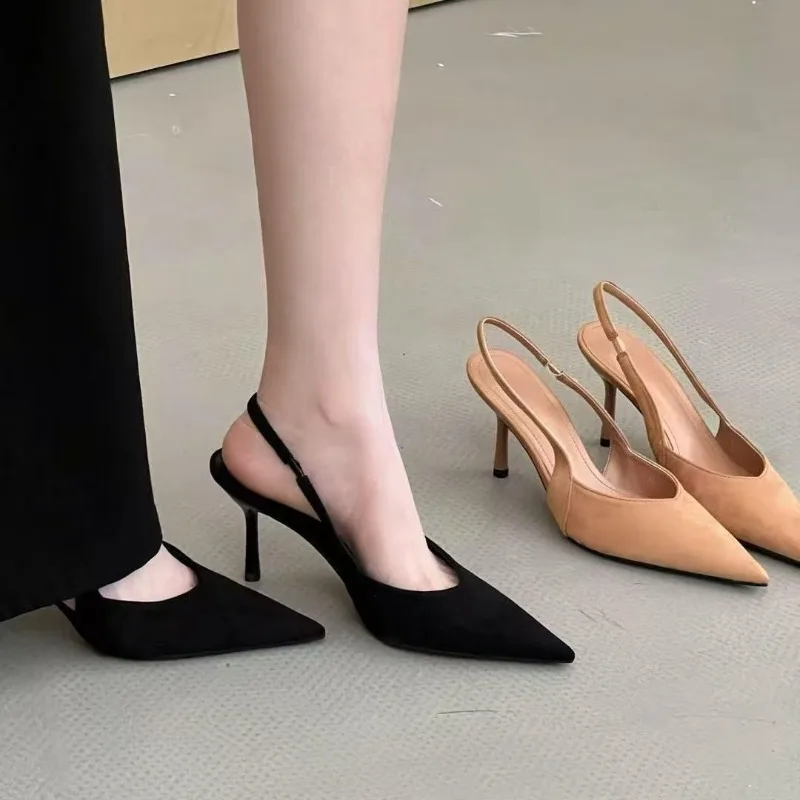 Summer Designer Pointed Toe Leopard Women Heels Sandals Slingback Sandals Kitten Party Prom Ladies Stilettos Sandalias De Mujer