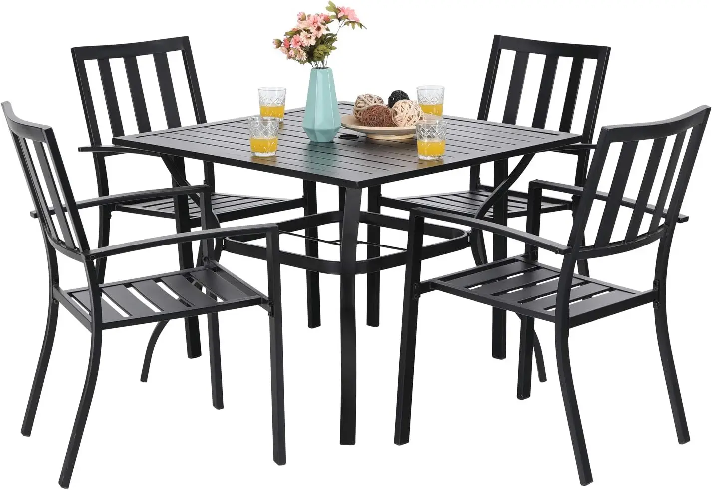 5-Piece Metal Patio Outdoor Table and Chairs Dining Set- 37