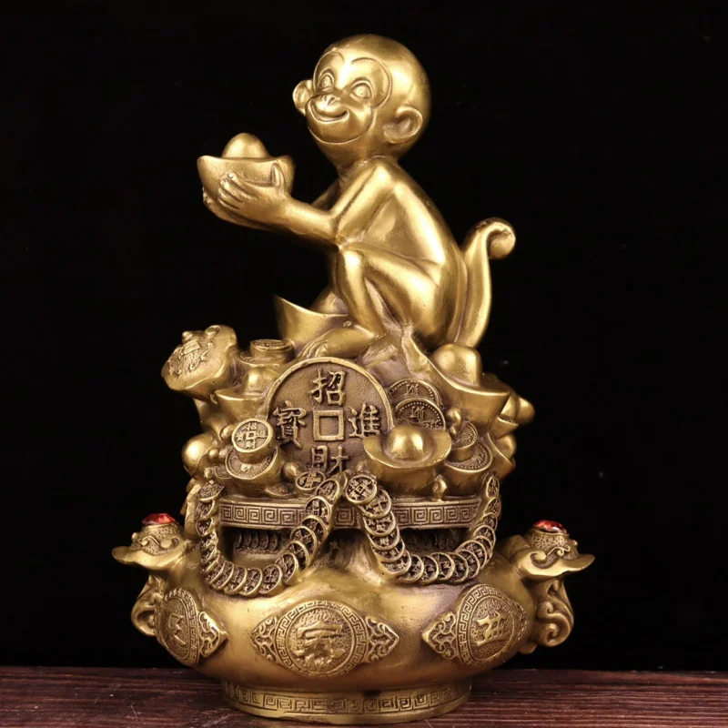 

Brass Golden Treasure Basin Fortune Zodiac Monkey Office Desktop Decoration Ornament