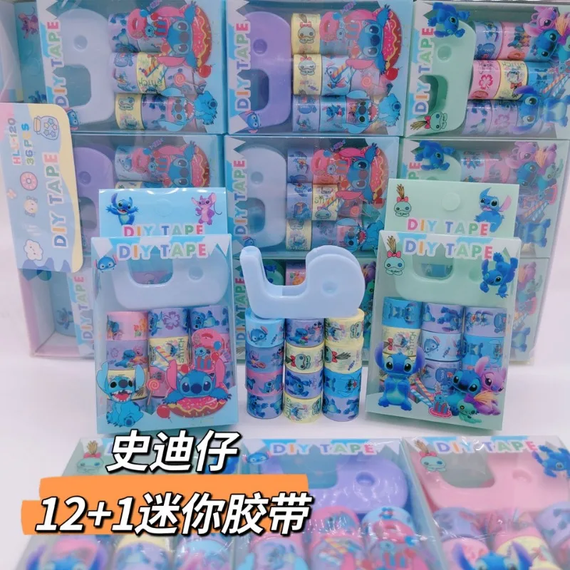 12Pcs Stitch Anime Figure Sticker Diy Masking Adhesive Cosplay Tape Kid Toy Gift Washi Tapes Stickers Children School Stationery