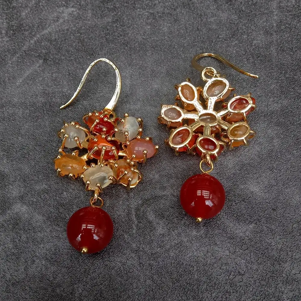 YYGEM 12mm Natural Red Agate Round Handmade Dangle Hook Earrings Jewelry Gifts