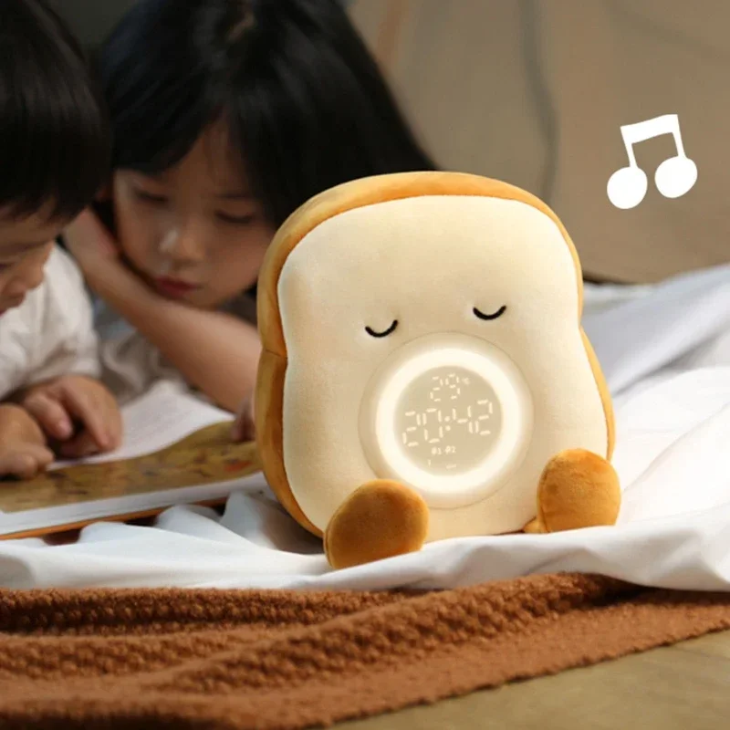 LED Night Light Toast Plush Table Lamp Digital Alarm Clock Rechargeble Bread Bedroom Decoration Mood Light Sleeping Bedside Lamp