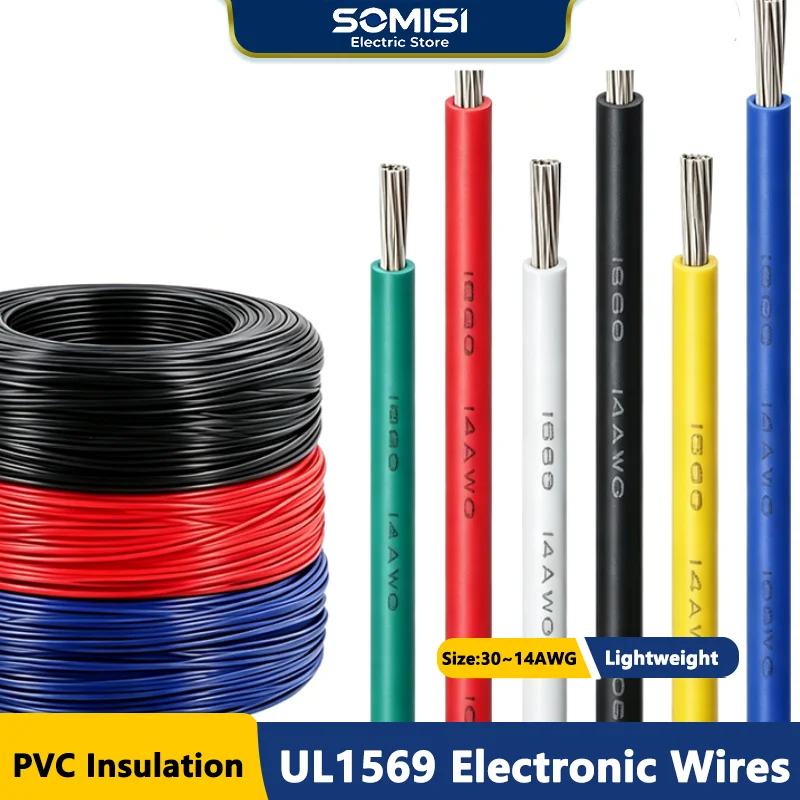 5/50/100 Meter UL1569 Electronic Wire 14/16/18/20/22/24/26/28/30AWG PVC Insulation Tinned Copper Cable 300V for DIY Devic Wiring