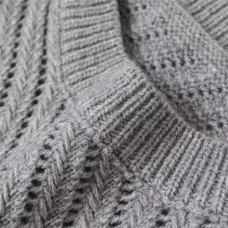 KEYANKETIAN ربيع/خريف جديد المرأة رمادي سترة قصيرة أسلوب بسيط س الرقبة طويلة الأكمام عالية الخصر البلوز فضفاض محبوك #4