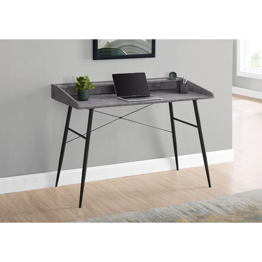 

Computer Desk Home Office Laptop Storage Shelves 48l Work Grey Stone Look Laminate Black Metal Contemporary Modern