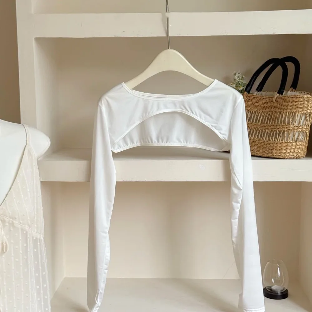Ultra-thin Long Sleeve Crop Top Quick-Drying Solid Color Sunscreen Arm Covers Anti UV Short Blouse One Piece Sunscreen T-shirt