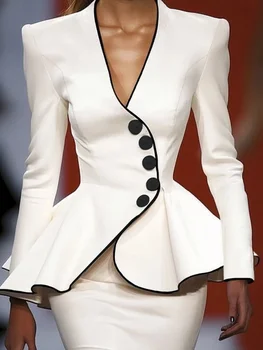 Modigirl 가을 여성 오리지널 자켓 겉옷 2025 봄 딥 v 넥 긴 소매 Buttoned Slim Elegant Ladies Clothing Tops