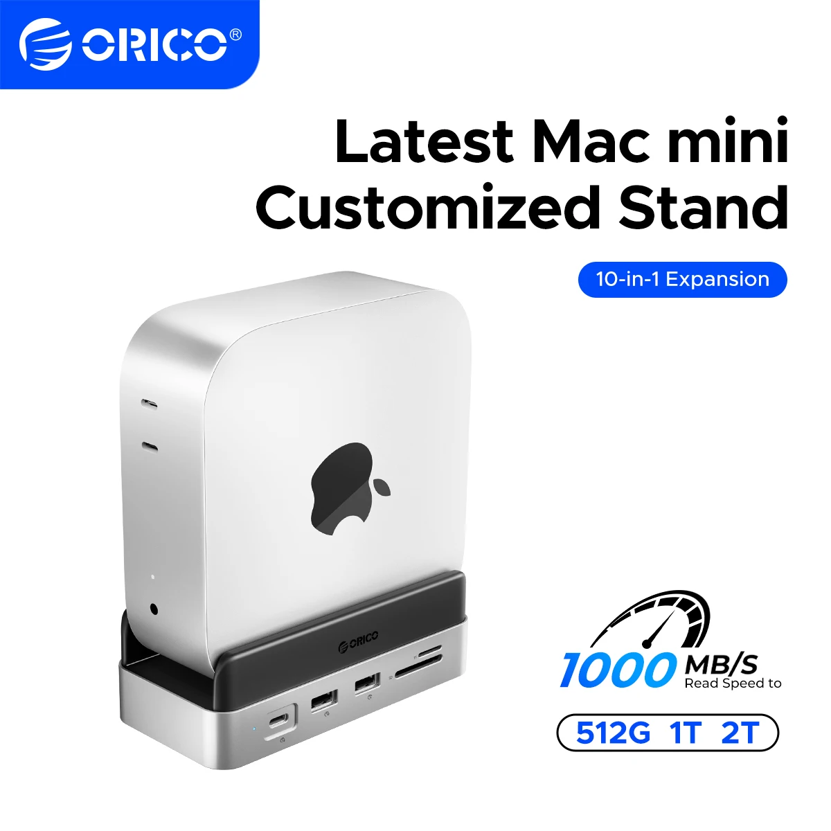 ORICO Mini Dock SSD Enclosure Docking Station with Stand USB3.2 Gen2 Type C Dock Built-in SSD 512G 1T 2T 4T Mac mini M4 Stand