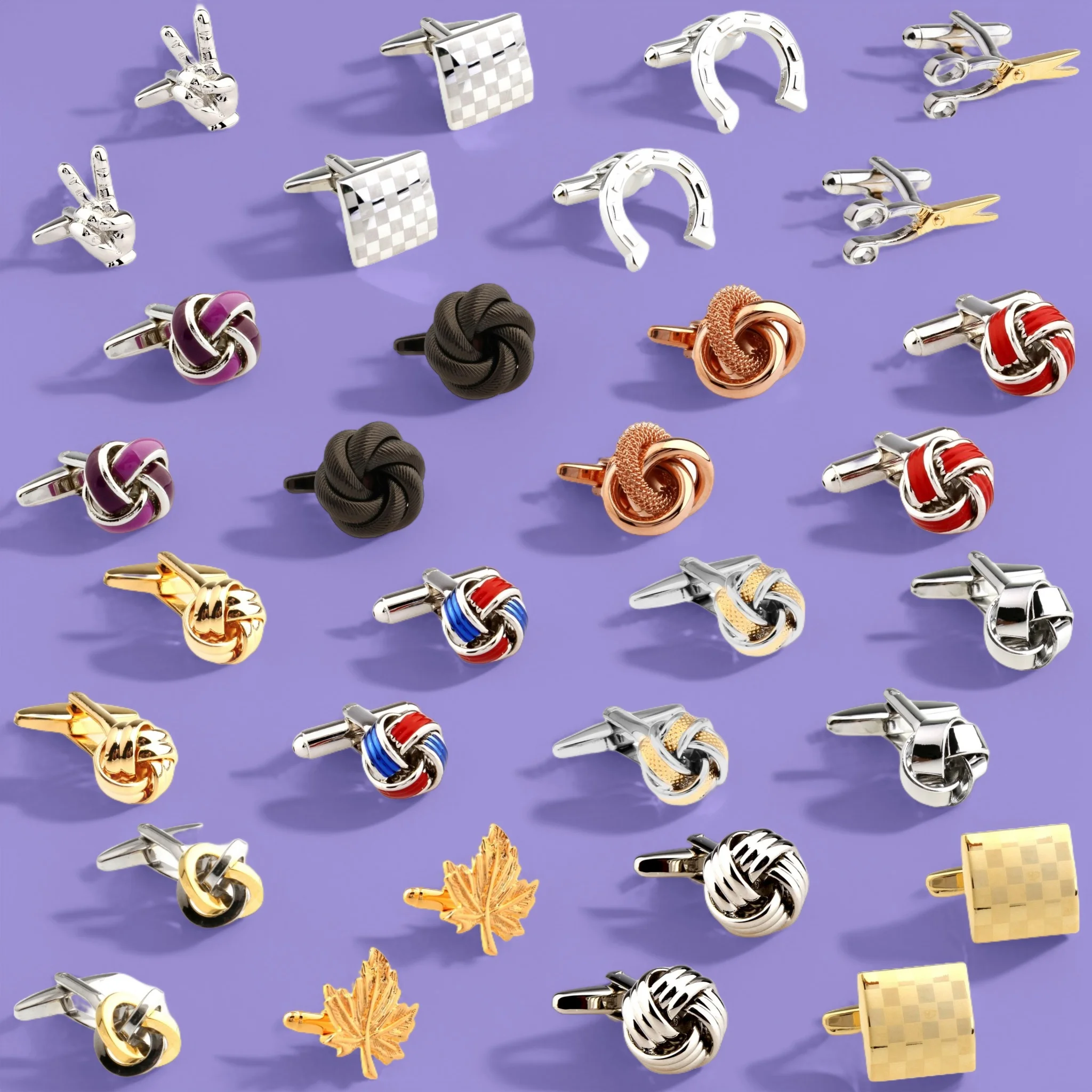 31 Designs Leaf Knots Laser Cufflinks Men Scissor Horseshoe Hand Cuff Links (2 Pairs / Lot)