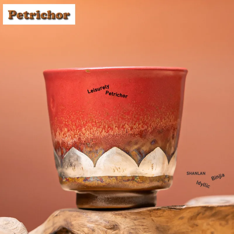 4pc/set Dunhuang Drawing Silver Lotus Teacup Japanese Tea Bowl Cute Cup Tea-tasting Smelling Cup Jianzhan Master Cup Teaset 85ml
