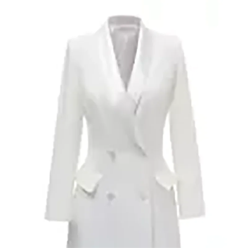 Chaqueta larga para mujer, Blazer de boda blanco roto, abrigo con doble sujetador, ropa Formal de fiesta, trajes personalizados