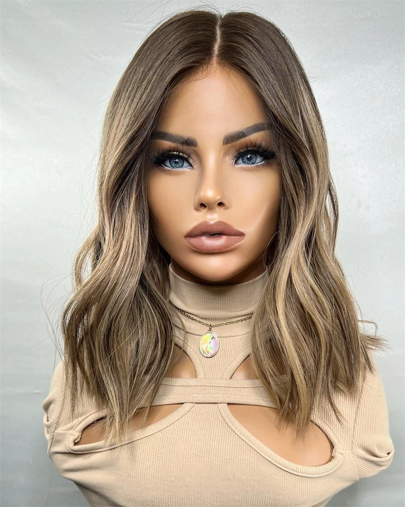 

Медово-коричневый мелированный синтетический короткий волнистый парик Боб Высокотемпературное волокно Цветной парик с естественной волной Натуральные корни Блондинка Парик для женщин