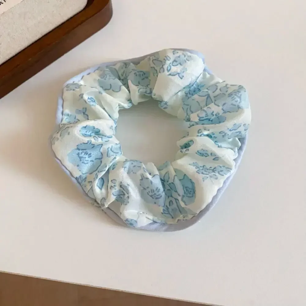 

Fashion Sea Blue Polka Dot Large Intestine Hair Ties Rubber Sweet Headwear Versatile Floral Plaid Hair Ropes for Girls Women