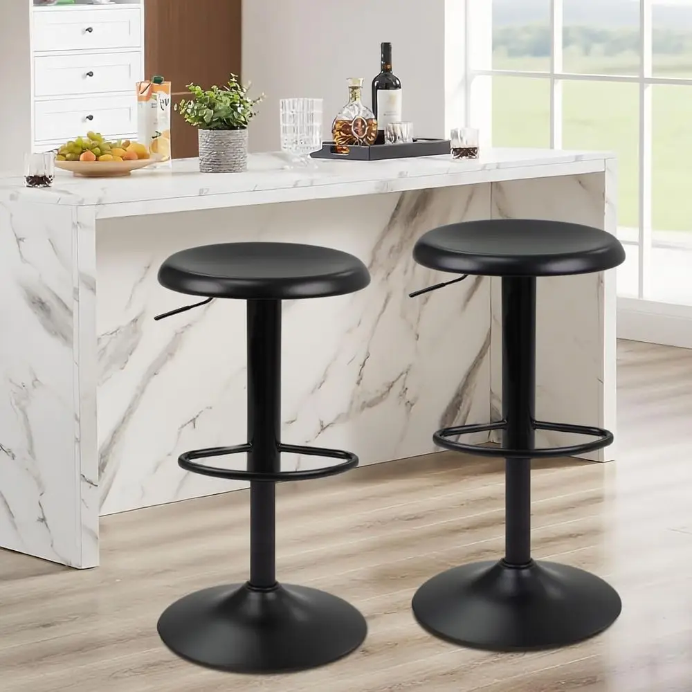 Pair of Modern Adjustable Swivel Bar Stools, Metal Counter Height, Backless for Kitchen Island or Pub, Black