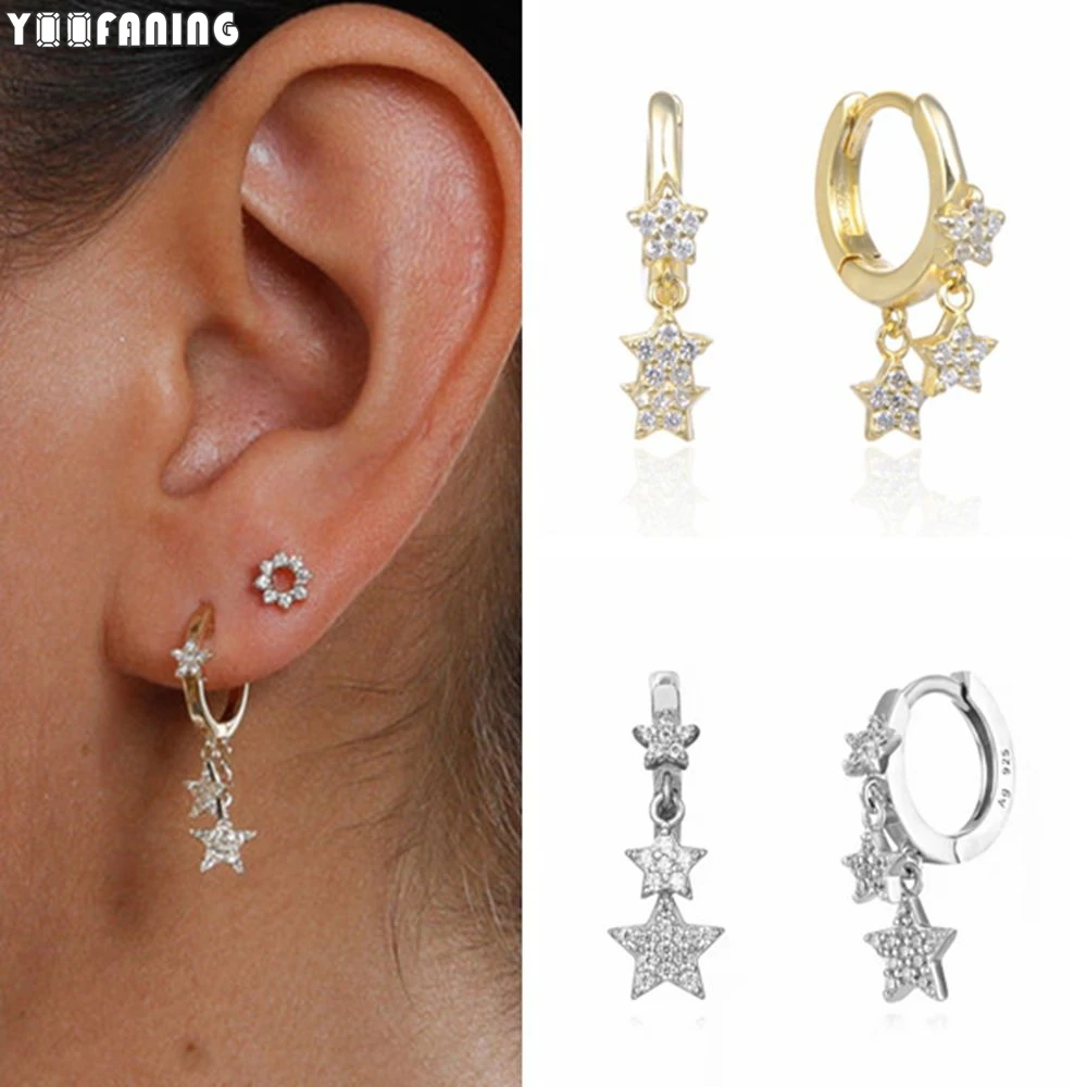 

925 Sterling Silver Ear Needle Fashion New Product Gold Silver Hoop Earrings Tassel Star Design Earrings for Women Jewelry Gift