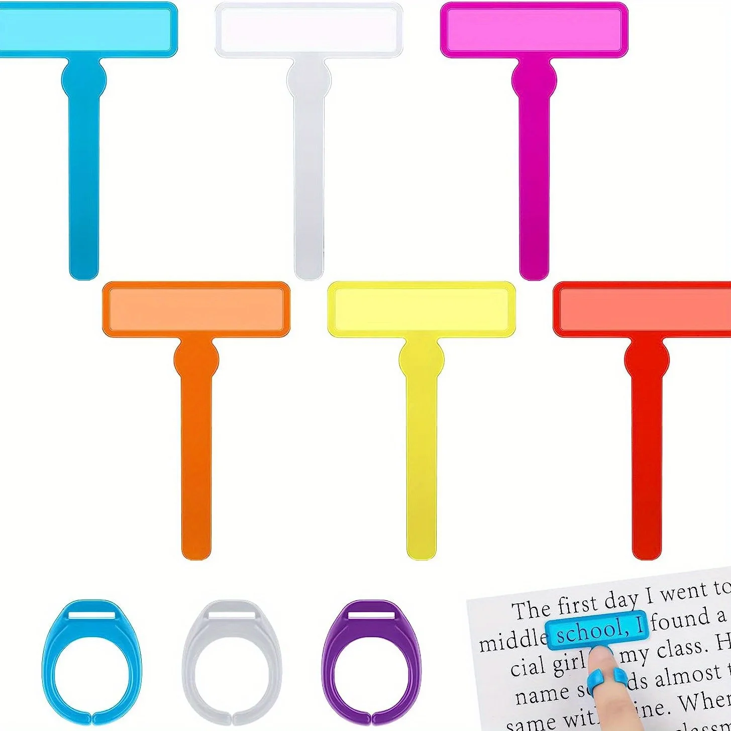 

1 шт., креативный трекер для чтения, полоски для чтения с направляющими на палец и кольцами на палец, направляющие для чтения, фокусированные флуоресцентные полоски