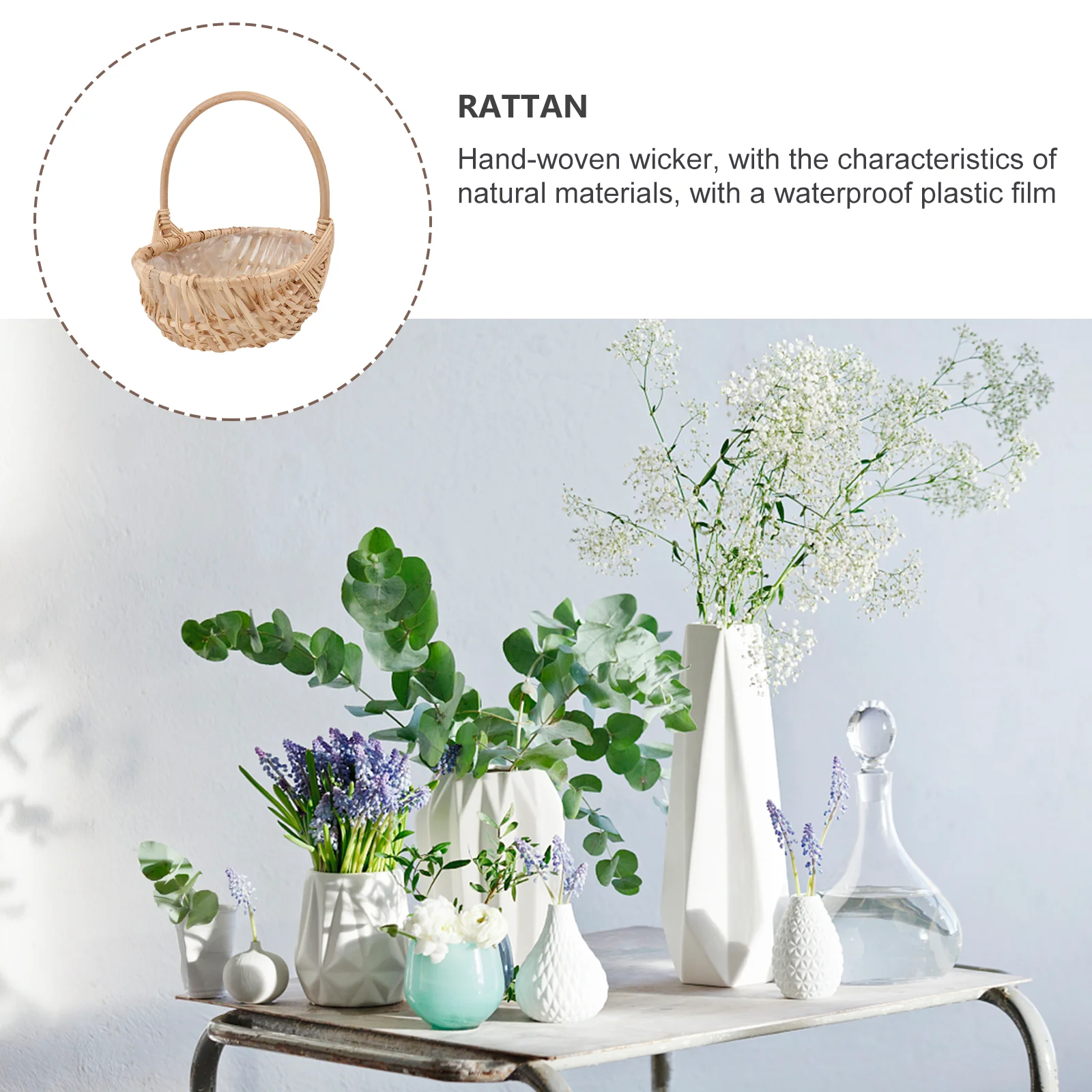 

Woven Rattan Flower Basket Storage Container Decorative Wedding Basket Laundry Baskets Plant Stand Home Storage