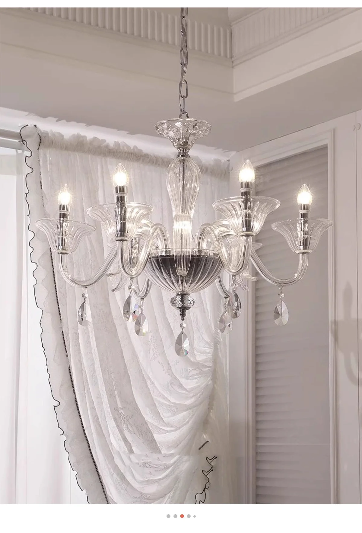 French Candle E14 Chandelier Living Room Creamy Pendant