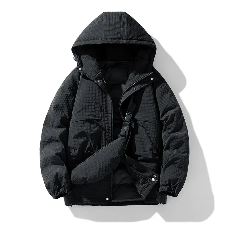 UETEEY 2023 Winter Mens Cotton Padded Jacket With Bag Casual Thick Warm Hooded Parkas Men Waterproof Outdoor Fashion Male Coat