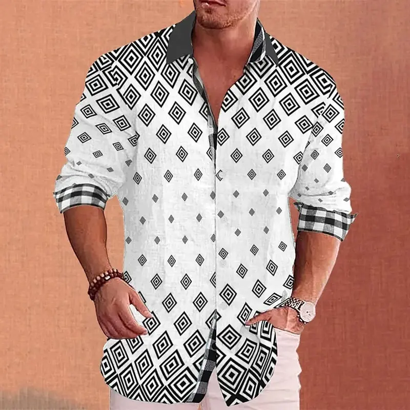 Camicia da uomo con risvolto pappagallo HD Outdoor Street abbigliamento manica lunga moda Streetwear Design morbido e confortevole Casual traspirante