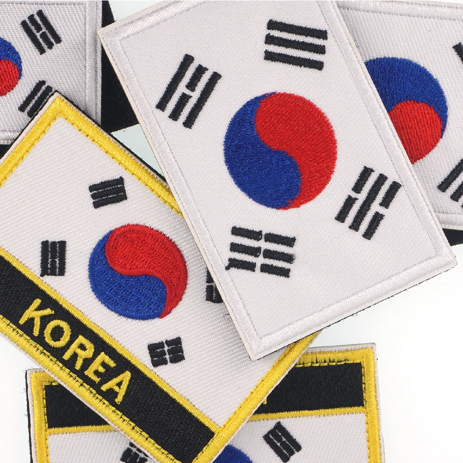 5/1 Stück südkoreanische Flagge bestickter Aufnäher Korea Klettverschluss Schulterabzeichen Applikation für Kleidung – Detail 4