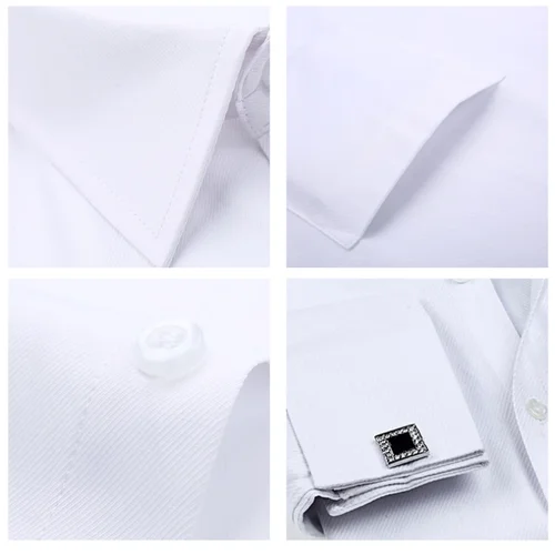 Imagen 2 del producto 2024 hombres vestido con puños franceses camisa gemelos blanco nuevo manga larga botones casuales camisas de marca masculina ropa de ajuste Regular