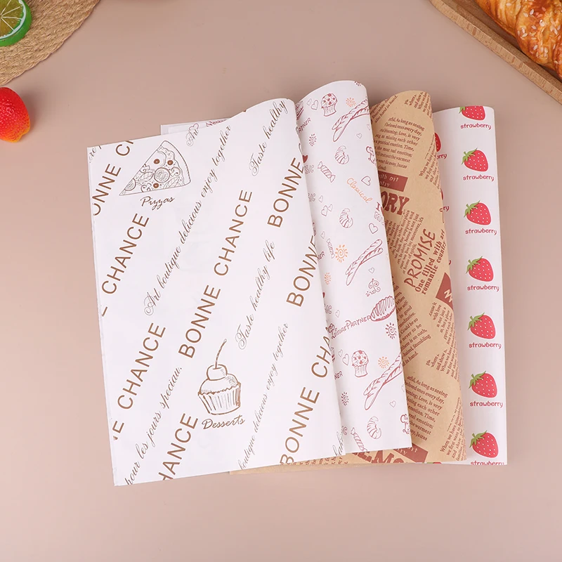 50Pcs Oilproof Wax Paper Burger Fries Baking Wax Paper Cake Bread Dessert Food Wrapper Dinner Plate Greaseproof Pad Paper