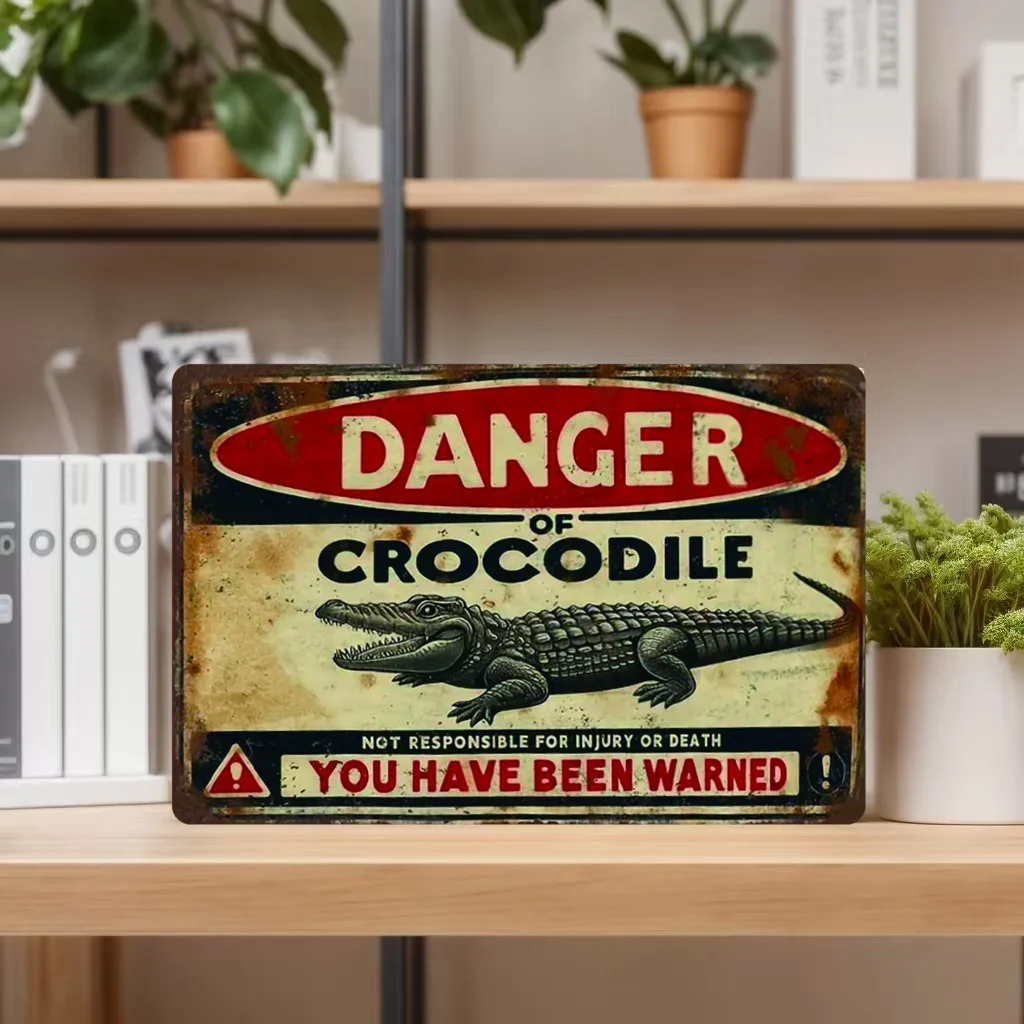 Alligator Danger Vintage Metal Sign:  Pre-Drilled, Weatherproof, Wall Art Decoration for Outdoor Spaces