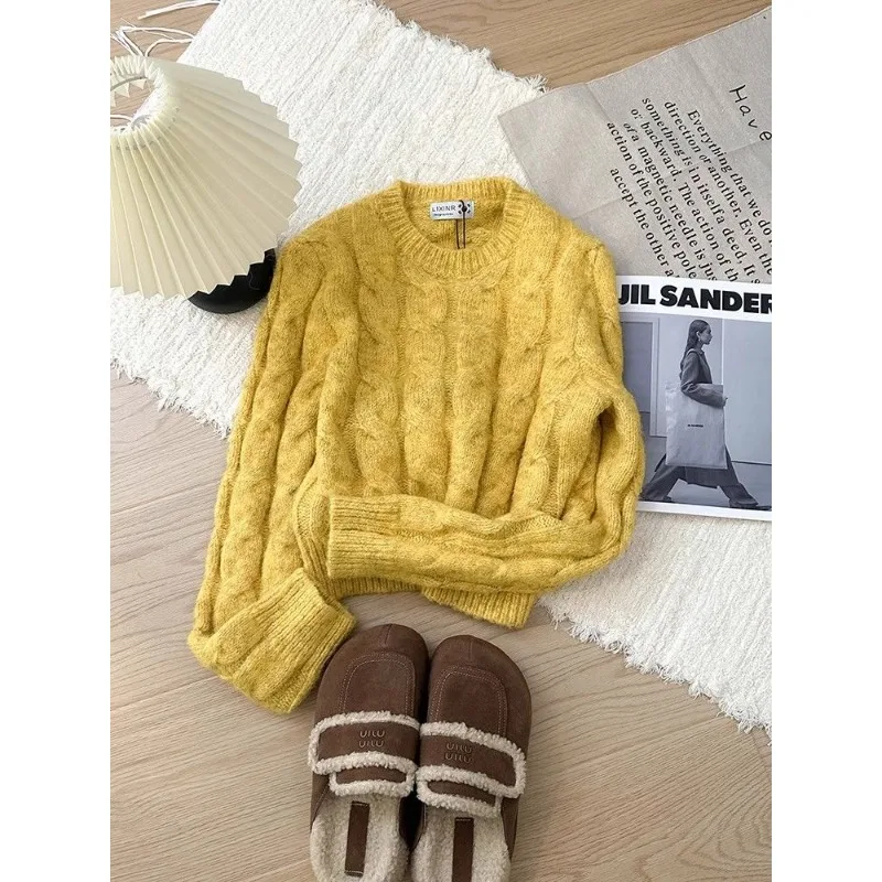 

Американский свитер с круглым вырезом и длинными рукавами для женщин осенью и зимой, новый стиль, пуловер для похудения в ленивом стиле