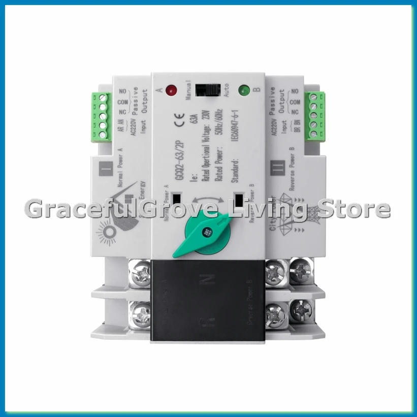 Photovoltaic Solar Power ATS Automatic Transfer Switch Din Rail 2P 63A AC220V ATS PV System Power to City Power-ABFB