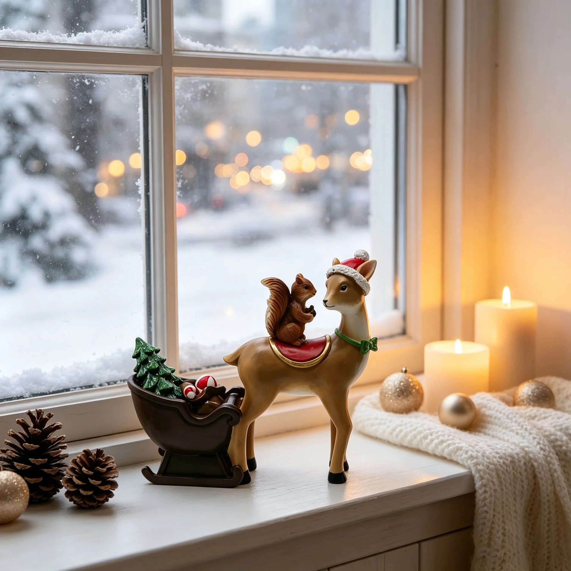 Christmas Elk Squirrel Sled Resin Ornament Home Fireplace Desktop Holiday Decoration Crafts Christmas Gifts