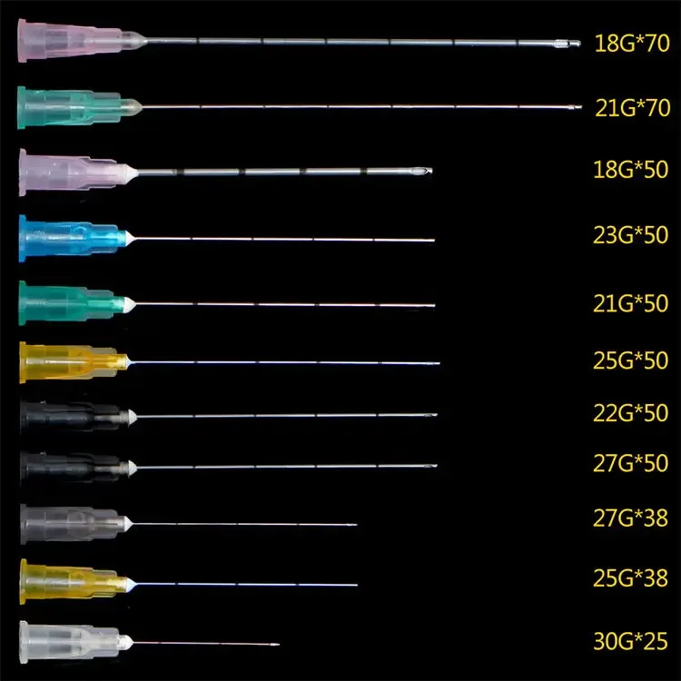 Disposable Fine Micro Cannula For Filler Injection 18G 21G 22G 23G 25G 27G 30G Plain Ends Notched Endo Blunt-tip Needles ,10sets