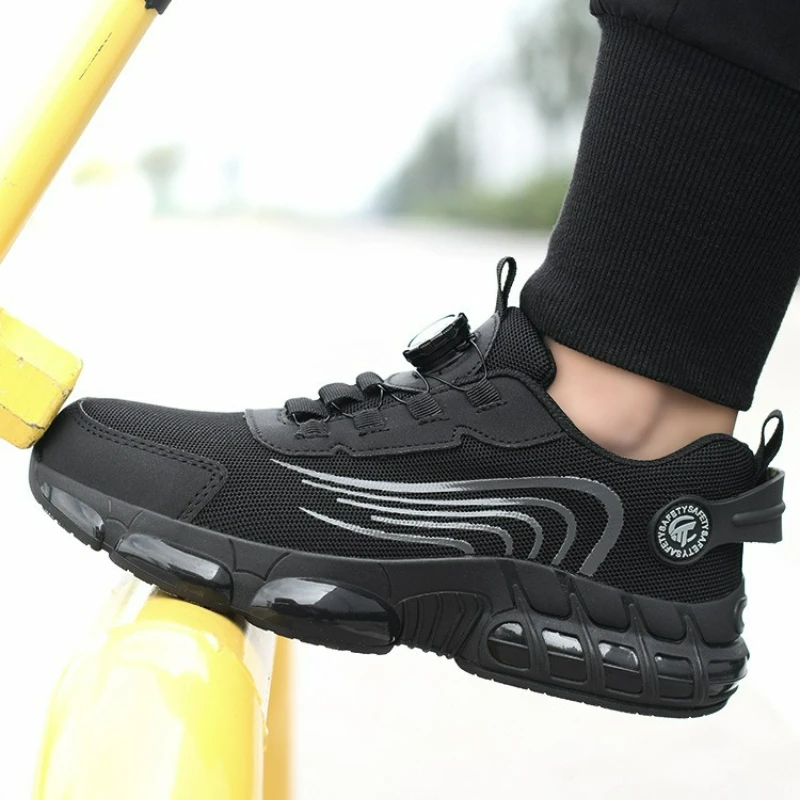 Men Boots Indestructible Safety Shoes Men Rotating Button Steel Toe Shoes Puncture-Proof Breathable Sneakers Non Slip Work Boots