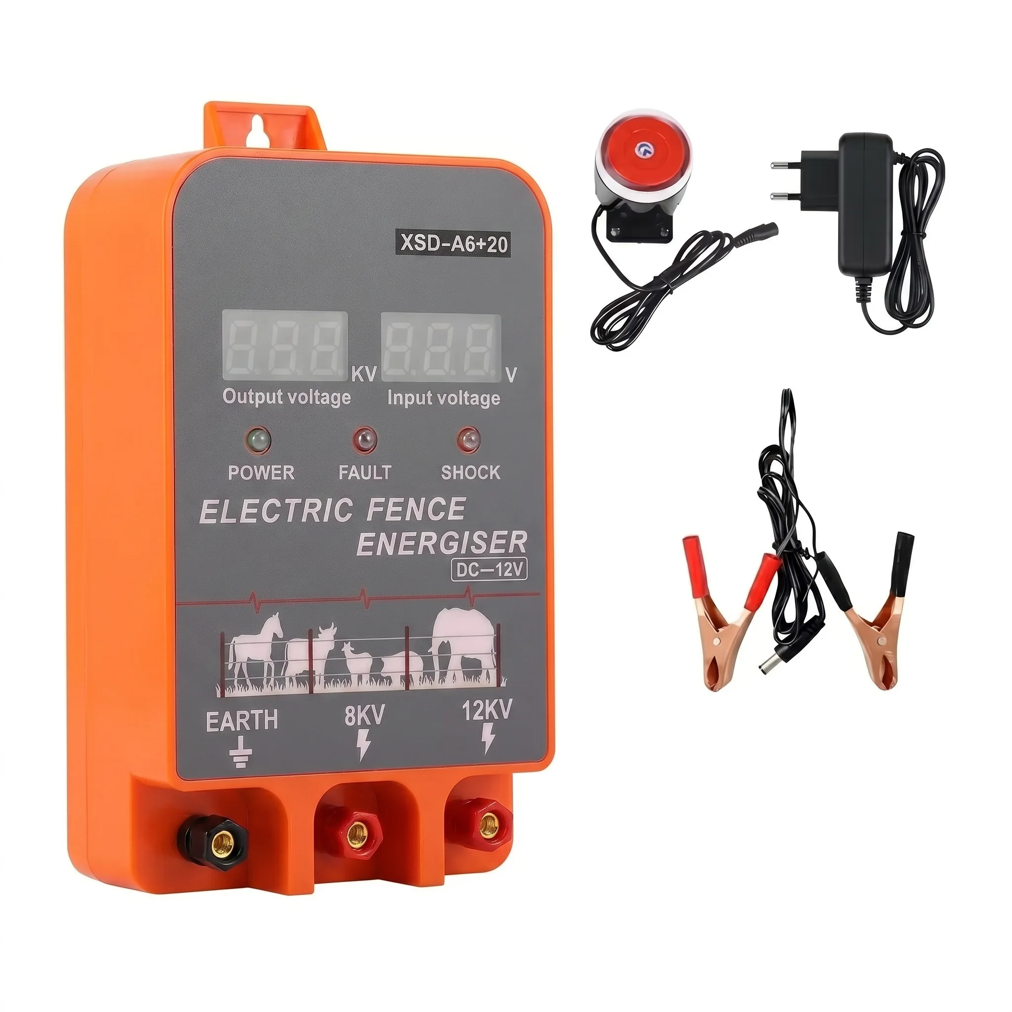 20KM Elektrische Hek Energizer 5.5 Joule LCD Display 12V Boerderij Vee Controller met Alarmfunctie voor Dierenbouw