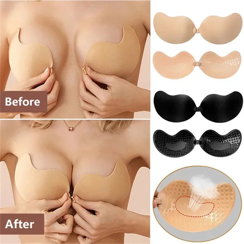 

Invisible Push Up Bra for Women Backless Strapless Bra Seamless Front Closure Bralette Underwear Silicone Self-Adhesive Bra Pads